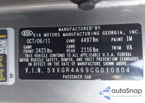 2012 Kia Optima Sx from USA, damaged, VIN 5XXGR4A69CG010804